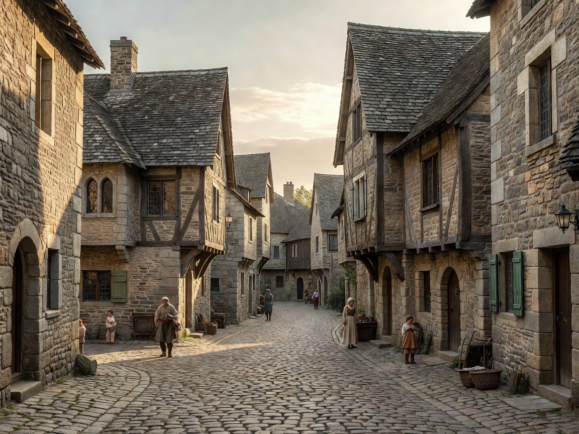 Historic town buildings along a pedestrian street and small square